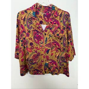 Soft Surroundings Paisley Print Bamboo Blend Button Front Top Size S Boho Floral